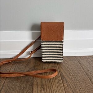 Striped Crossbody Phone Bag in Tan and Black